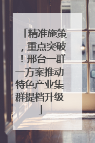精准施策，重点突破！邢台一群一方案推动特色产业集群提档升级