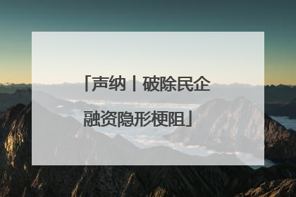 声纳丨破除民企融资隐形梗阻